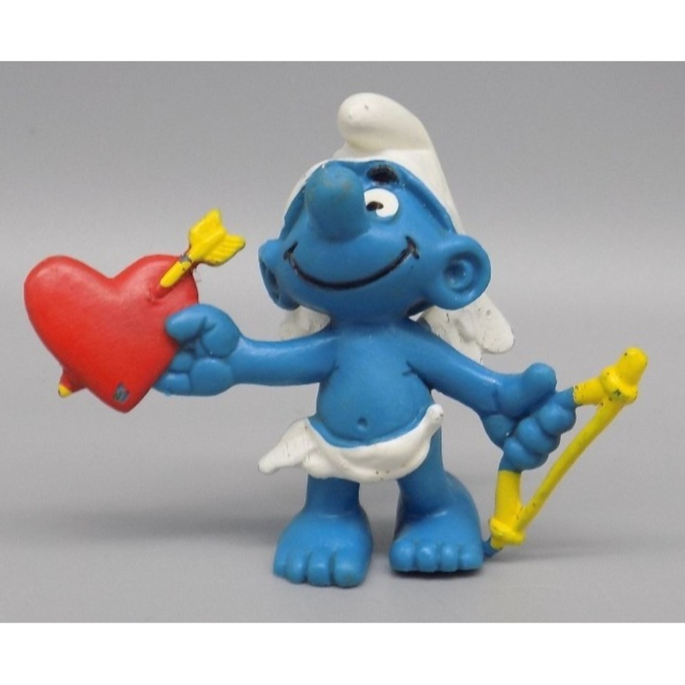Cupid Smurf Heart Bow & Arrow PEYO PVC Figure Schleich 1981 Vintage Valentine